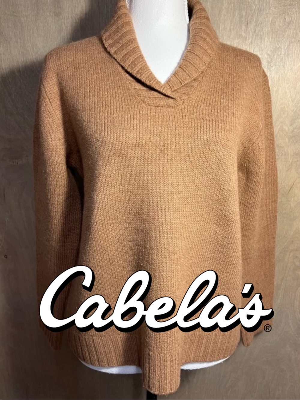 Cabela’s Camel Brown Wool Shawl Collar Sweater S